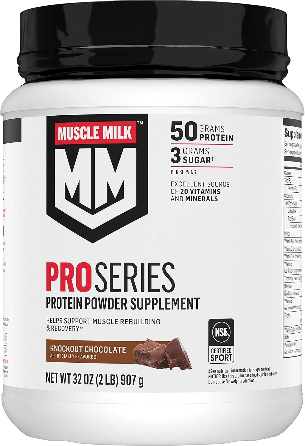 Muscle Milk Pro Series Protein Powder, Knockout Chocolate, 2lb, 11 Servings, 50g Protein & Pure Protein Bars, Chocolate Deluxe, 12 Count, 1.76oz, 21g Protein