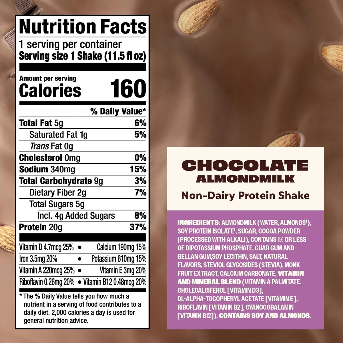 Premier Protein Non-Dairy Almondmilk Protein Shake, 20g, Chocolate, 12 Pack