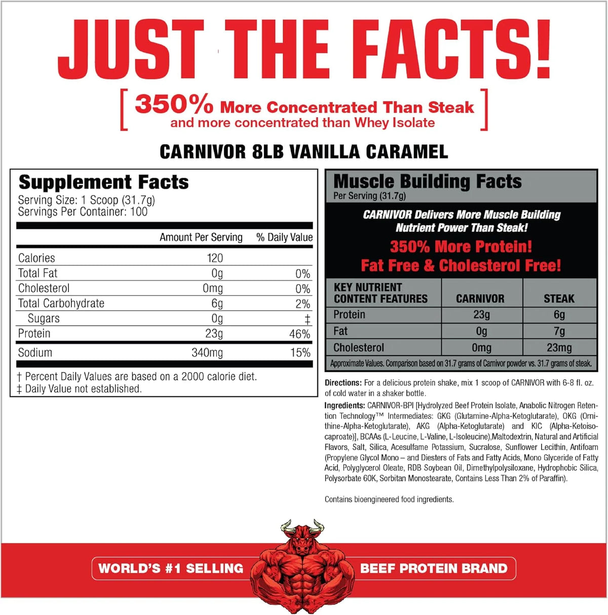 MuscleMeds Carnivor Beef Protein Isolate, 0 Lactose, 0 Sugar, 0 Fat, 0 Cholesterol, Halal Certified, Vanilla Caramel, 7 Lb, 100 Servings