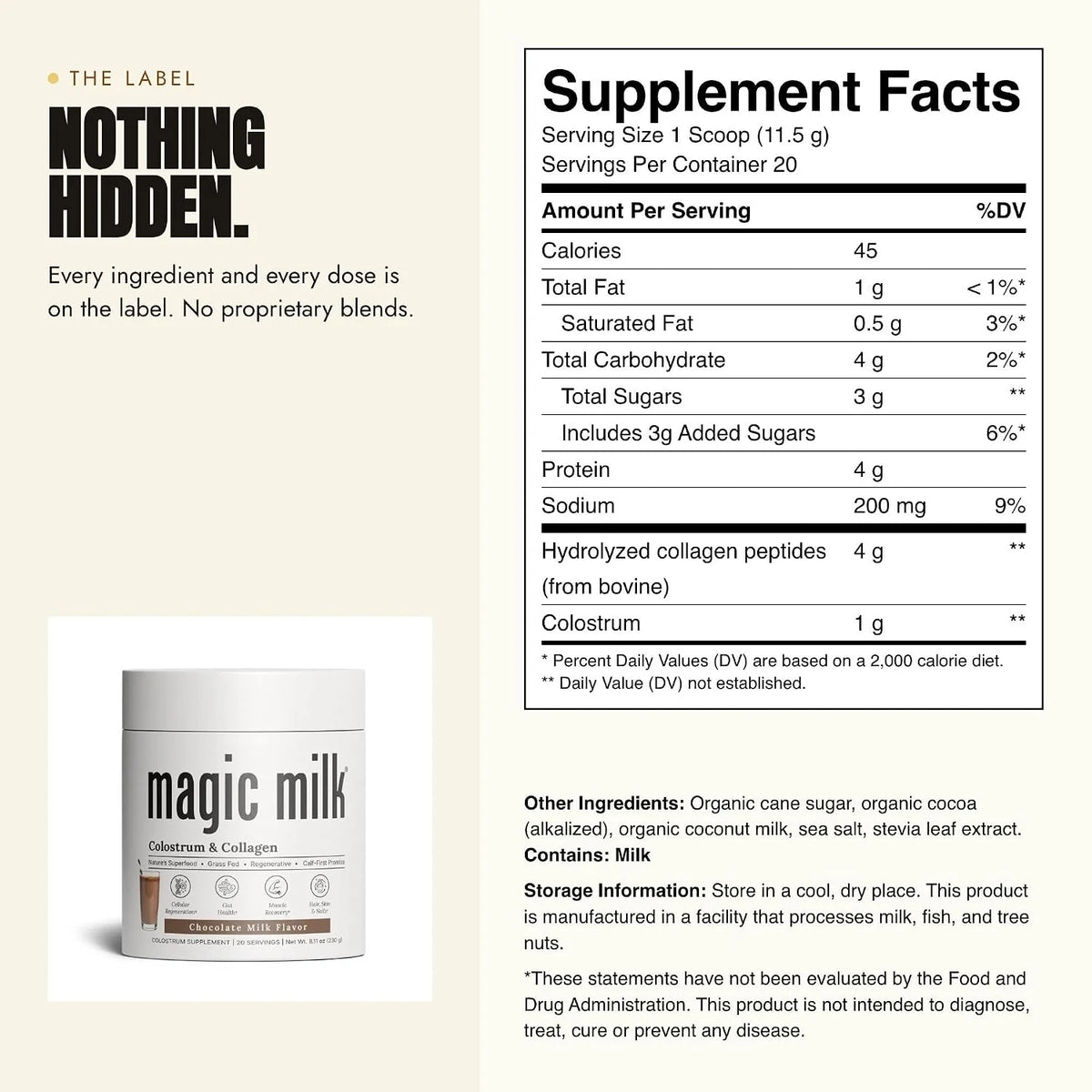 magic milk - Chocolate Colostrum Powder with Collagen Peptides, 20 Servings