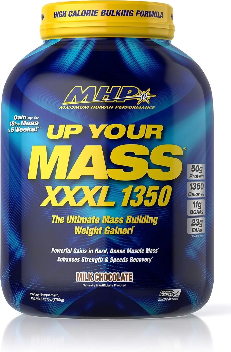MHP UYM XXXL 1350 Mass Building Weight Gainer, Muscle Mass Gains, w/50g Protein, High Calorie, 11g BCAAs, Leucine, Milk Chocolate, 8 Servings