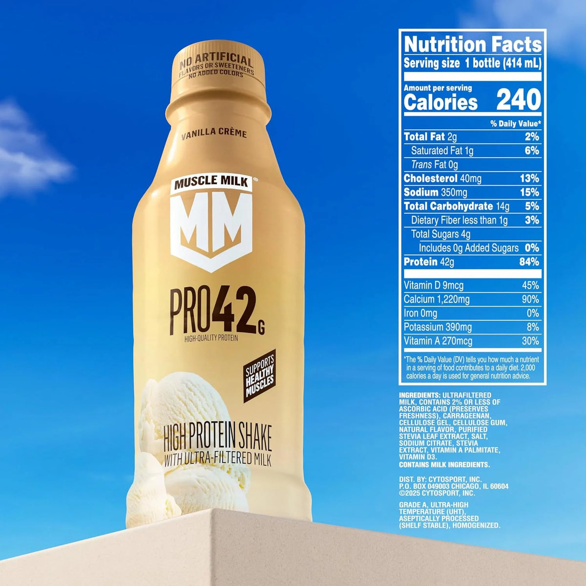 Muscle Milk Pro High Protein Shake, Vanilla Creme, 14 oz Bottles, (12 Pack)
