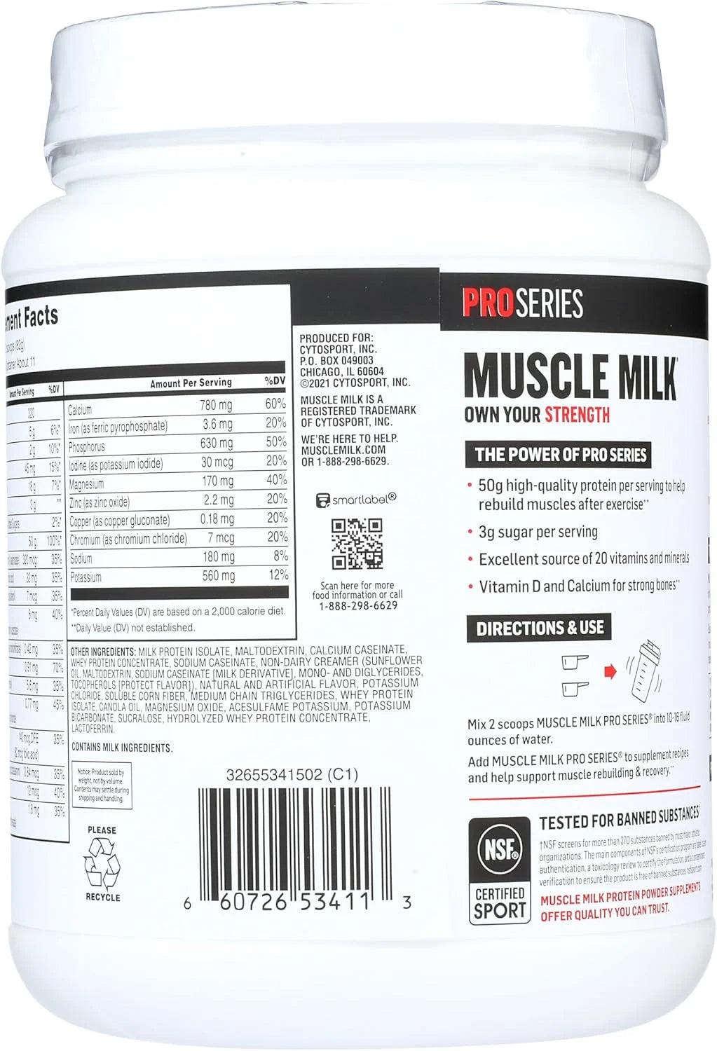 Muscle Milk Powder Pro Series, 50 Grams Protein, Intense Vanilla, 2 Pounds