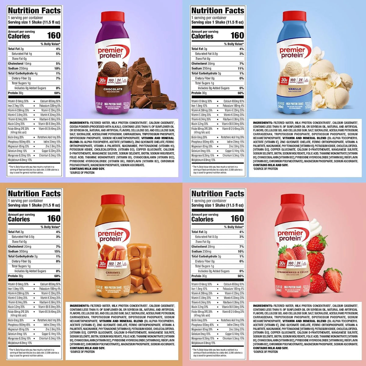Premier Protein 30g High Protein Shake, 8 Flavor Variety Pack