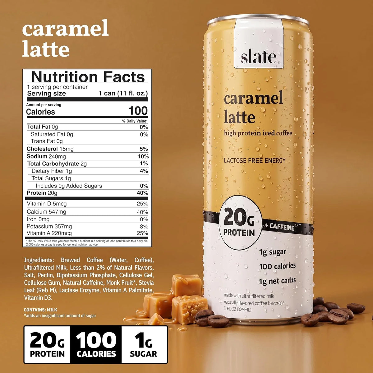 Slate Milk Caramel Latte 20g High Protein Iced Coffee (24 Cans)