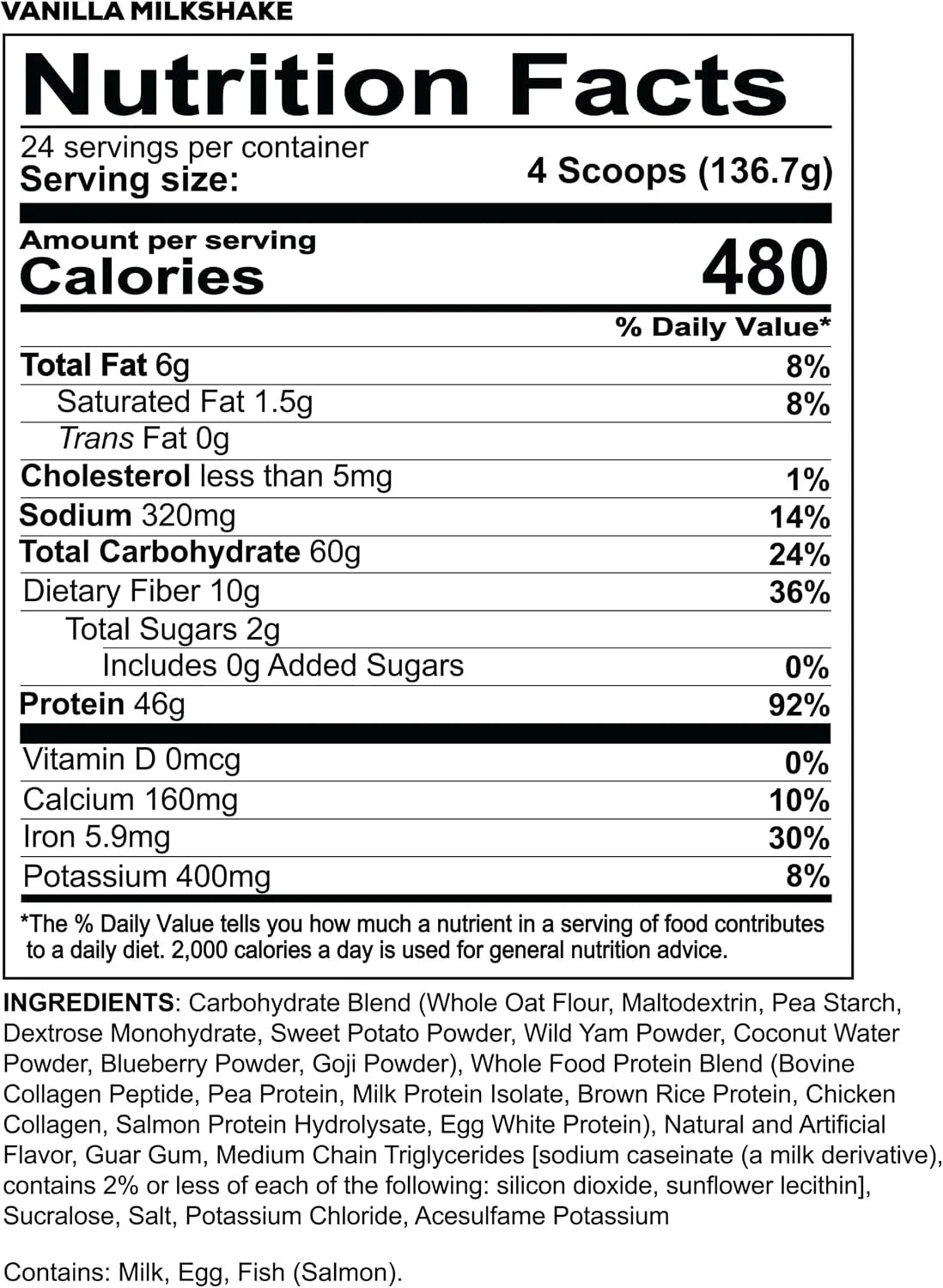 REDCON1 MRE Whole Food Protein Powder, Vanilla Milkshake - Meal Replacement Made with Animal and Plant Based Protein Sources, Nutrient and Calorie Dense, 0g Added Sugar (24 Servings)
