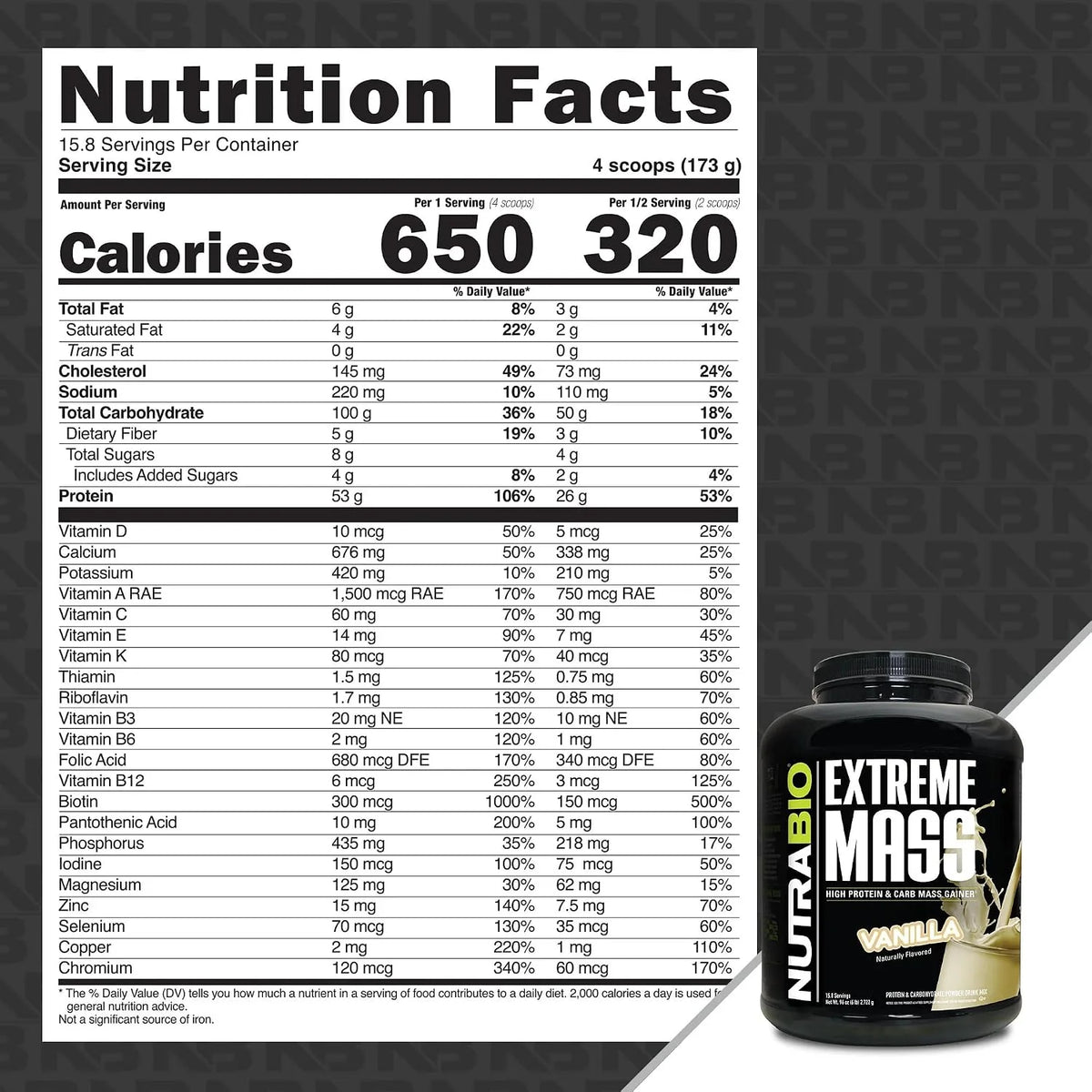NutraBio Extreme Mass Gainer Protein Powder, 53G Protein, Clean Weight Gainer, Increase Muscle Mass, Full Spectrum Amino Acid - Vanilla, 6 Pound