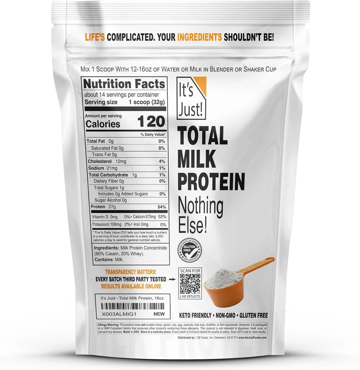 It's Just! - Total Milk Protein Concentrate Powder, 16oz, Unflavored