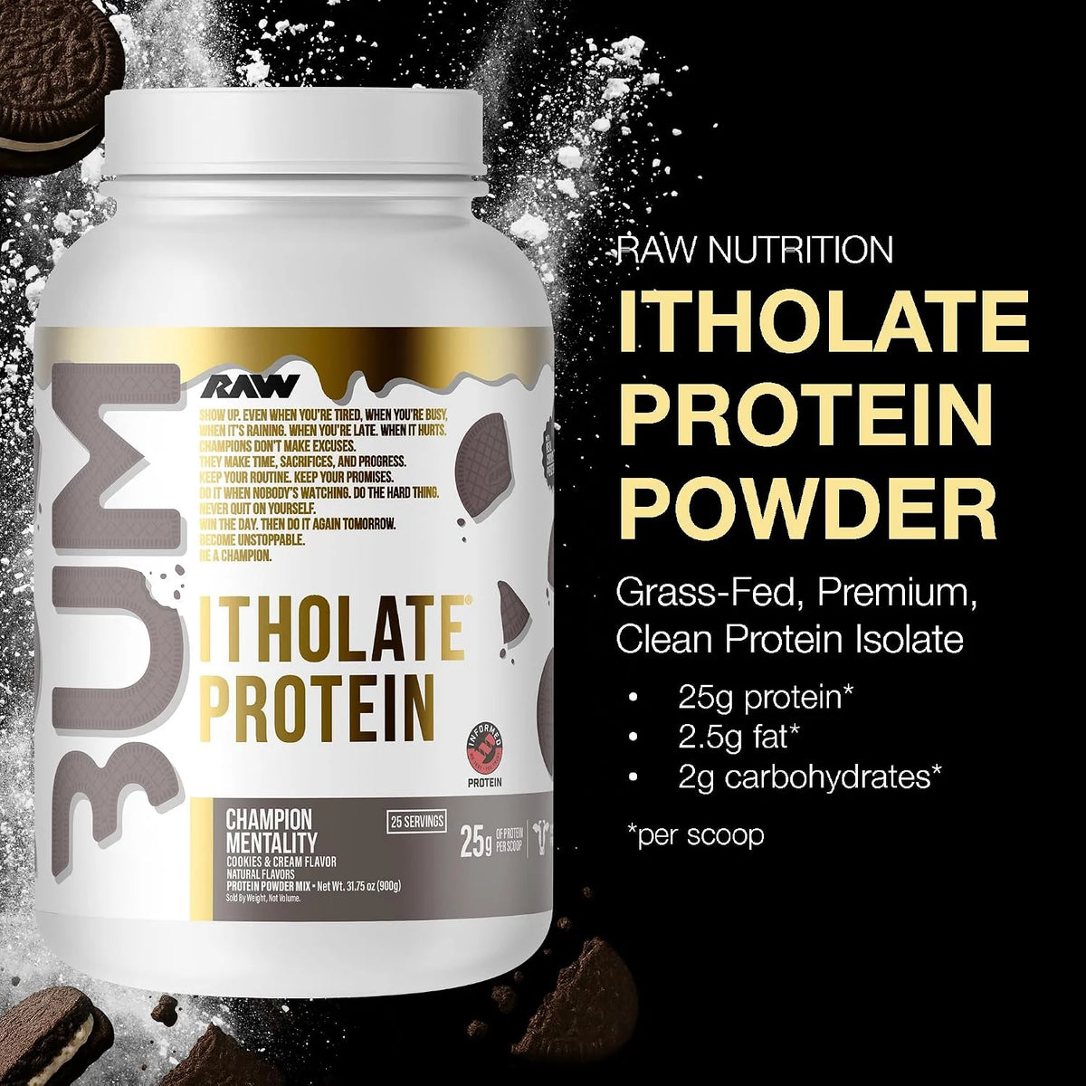 RAW Whey Isolate Protein Powder, Cookies & Cream (CBUM Itholate Protein) - Sports Nutrition Powder for Muscle Growth & Recovery - Low-Fat, Low Carb- 25 Servings