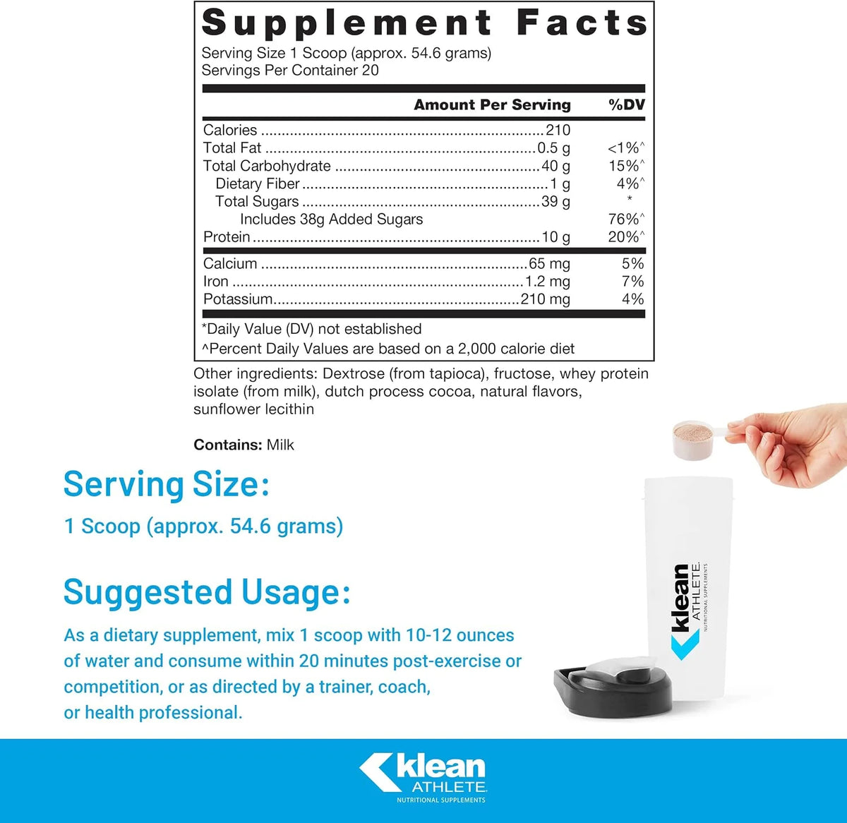 Klean Athlete Klean Recovery, Milk Chocolate, 38.5 Ounces