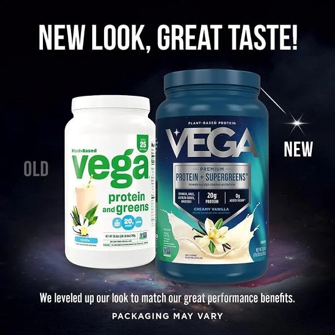 Vega Premium Protein + Supergreens, Chocolate – 20g Vegan Protein, Dairy & Gluten Free, 28.8 oz, 25 Servings (Pack of 12)