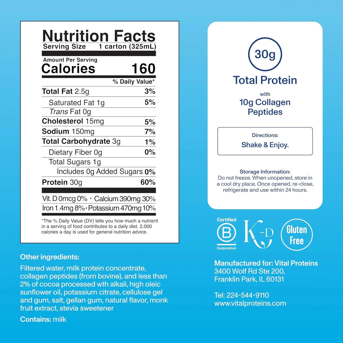 Vital Proteins Chocolate Collagen & Protein Shake, 12 Count