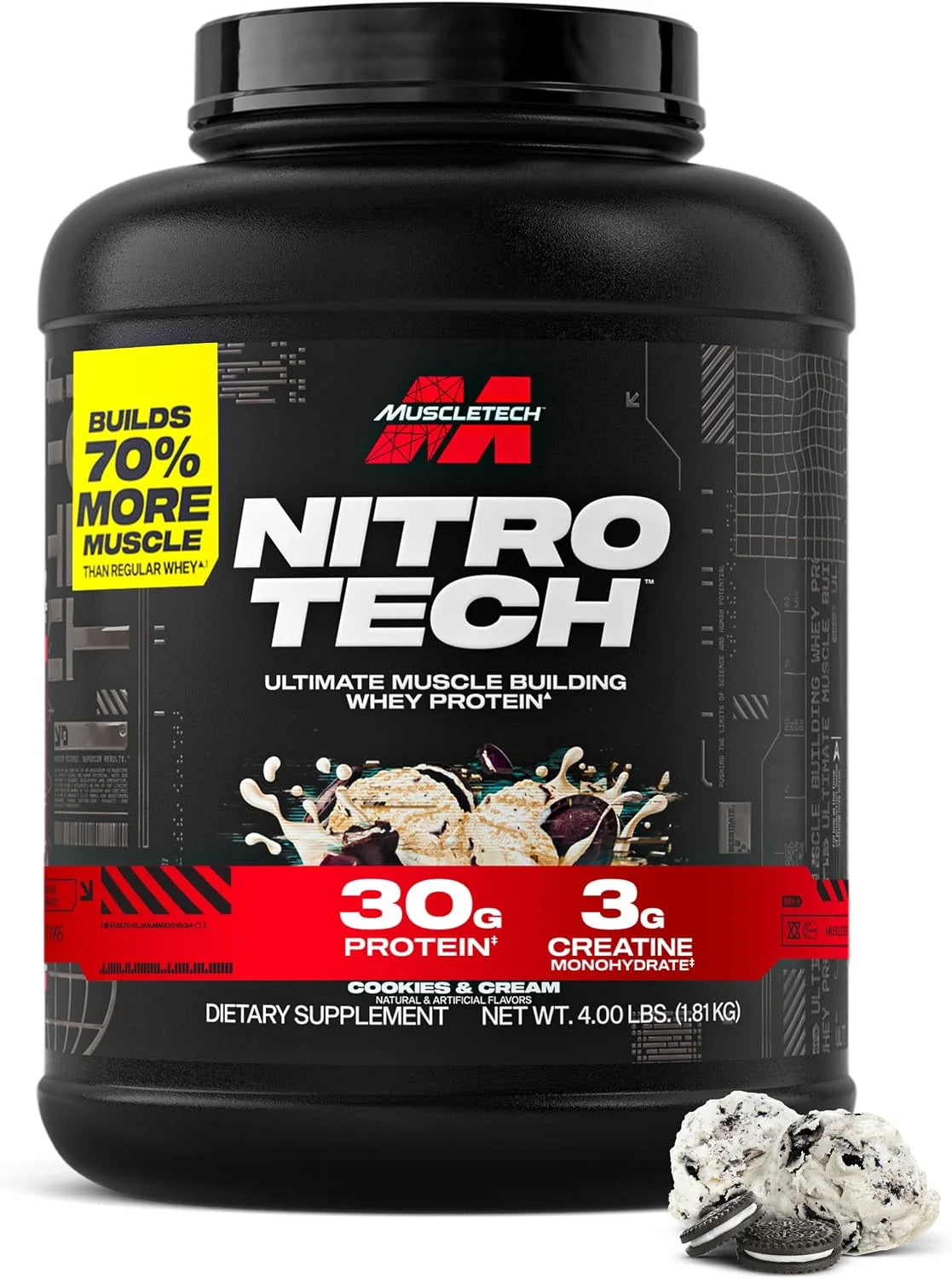 MuscleTech Whey Protein Powder (Cookies & Cream, 4LB) - 30g Protein