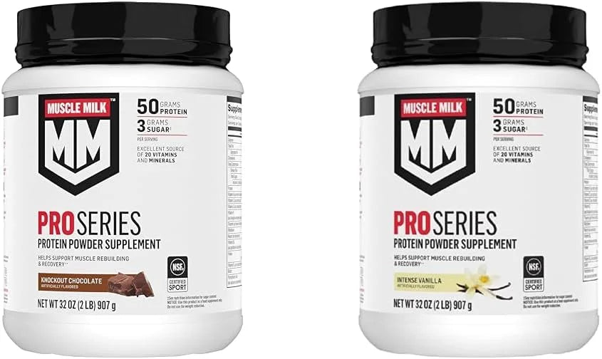 Muscle Milk Pro Series Protein Powder, Knockout Chocolate & Intense Vanilla, 2-2 Pound Bags, 50g Protein, 20 Vitamins & Minerals