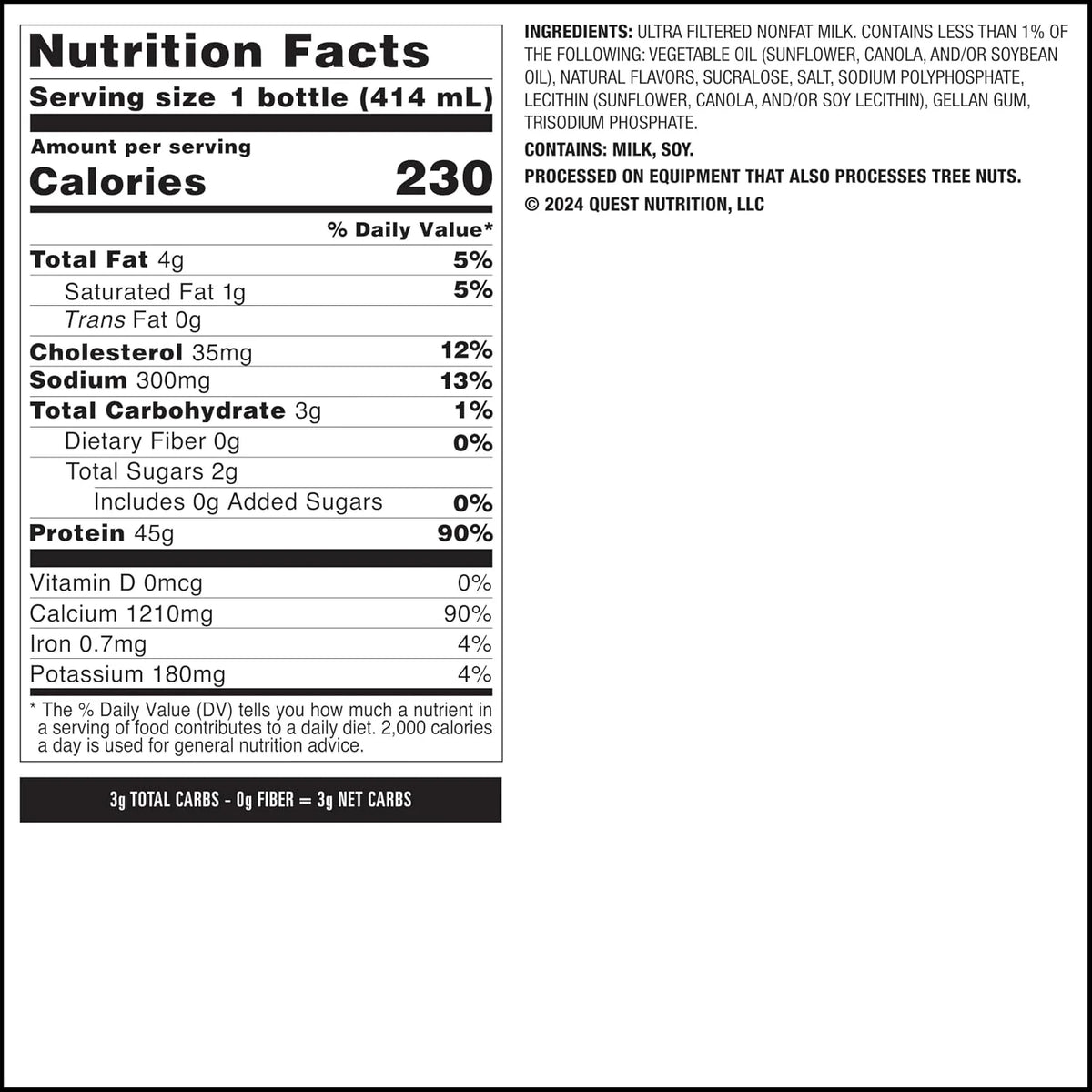 Quest Nutrition Vanilla Protein Shake, 45g Protein, 2g Sugar, 3g Net Carbs, Ready to Drink, Gluten Free, 12 Count