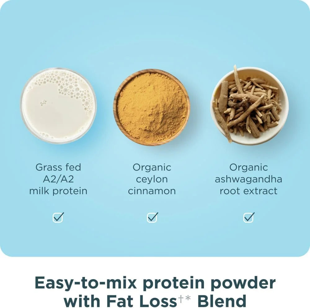 Ancient Nutrition Grass Fed Whey Protein + Fat Loss Blend, Vanilla Cinnamon