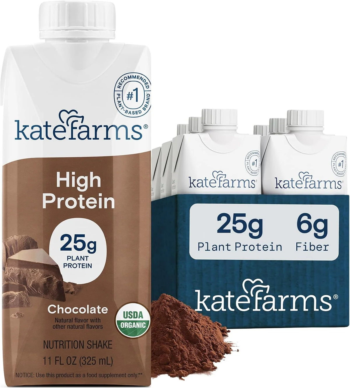 KATE FARMS Organic High Protein Chocolate Shake, 25g Protein, 6 Pack