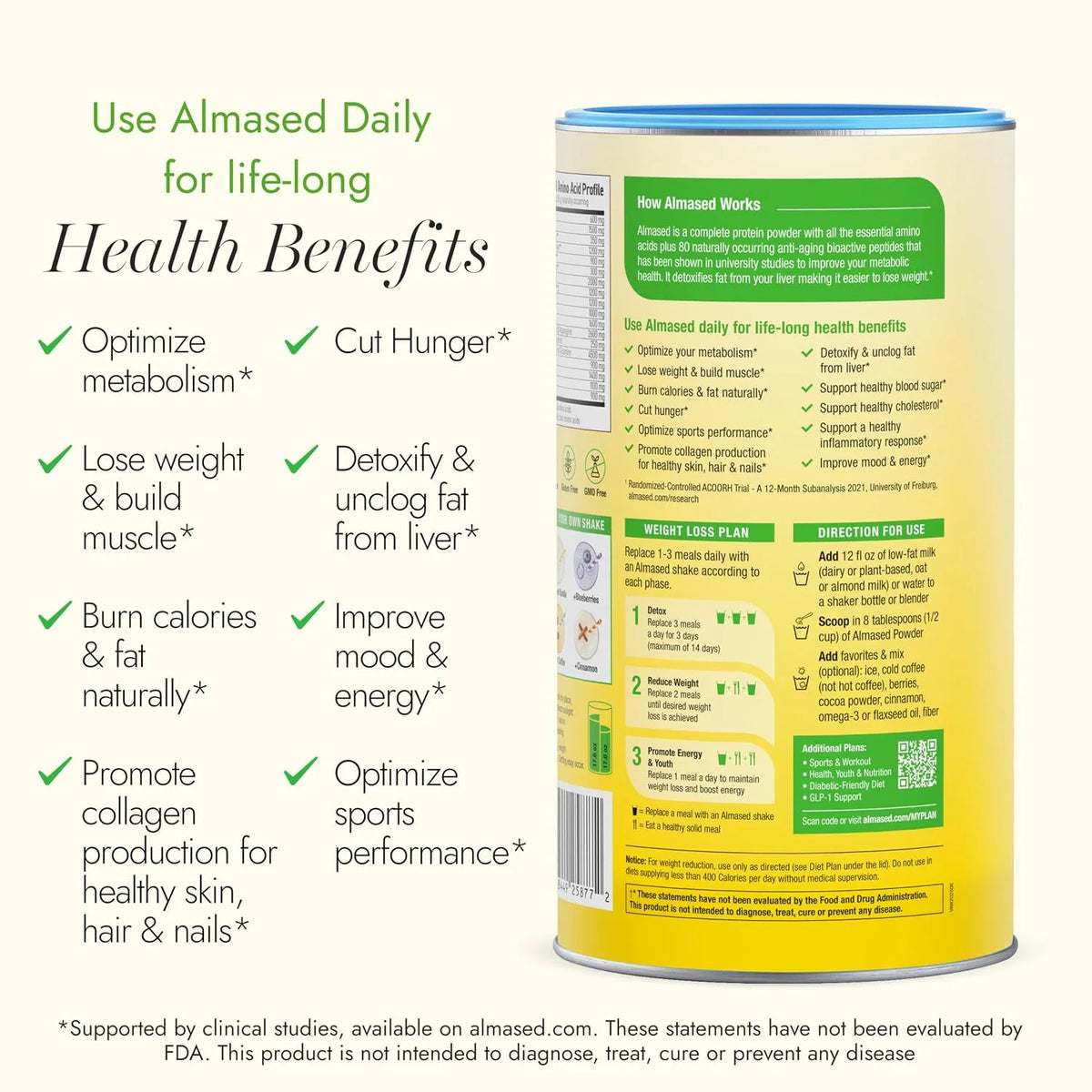 Almased Vanilla Meal Replacement Shake - Low-Glycemic High Plant Base Protein Powder- Nutritional Weight Health Support Supplement - Vanilla Flavor - 17.6 oz (1.1 Pound (4 Pack))