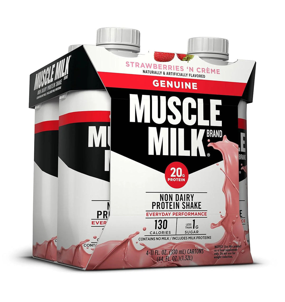 Muscle Milk Genuine Protein Shake, Strawberries 'N Crème, 25g Protein, 11 FL OZ, (Pack of 4)