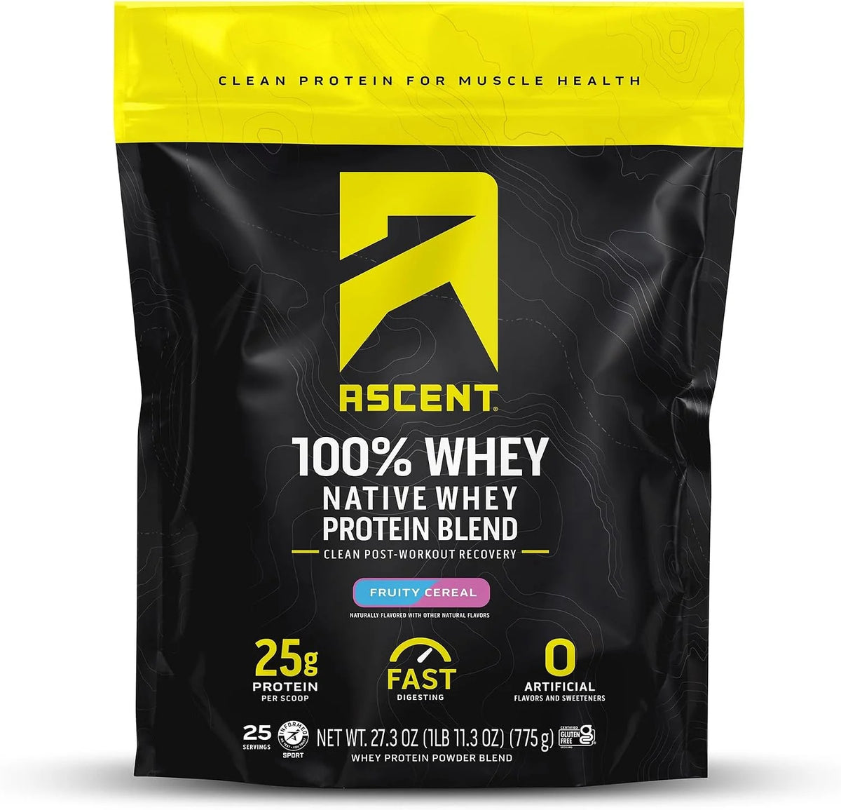 Ascent 100% Whey Protein Powder, Fruity Cereal, 1.7 lb, Daily Protein