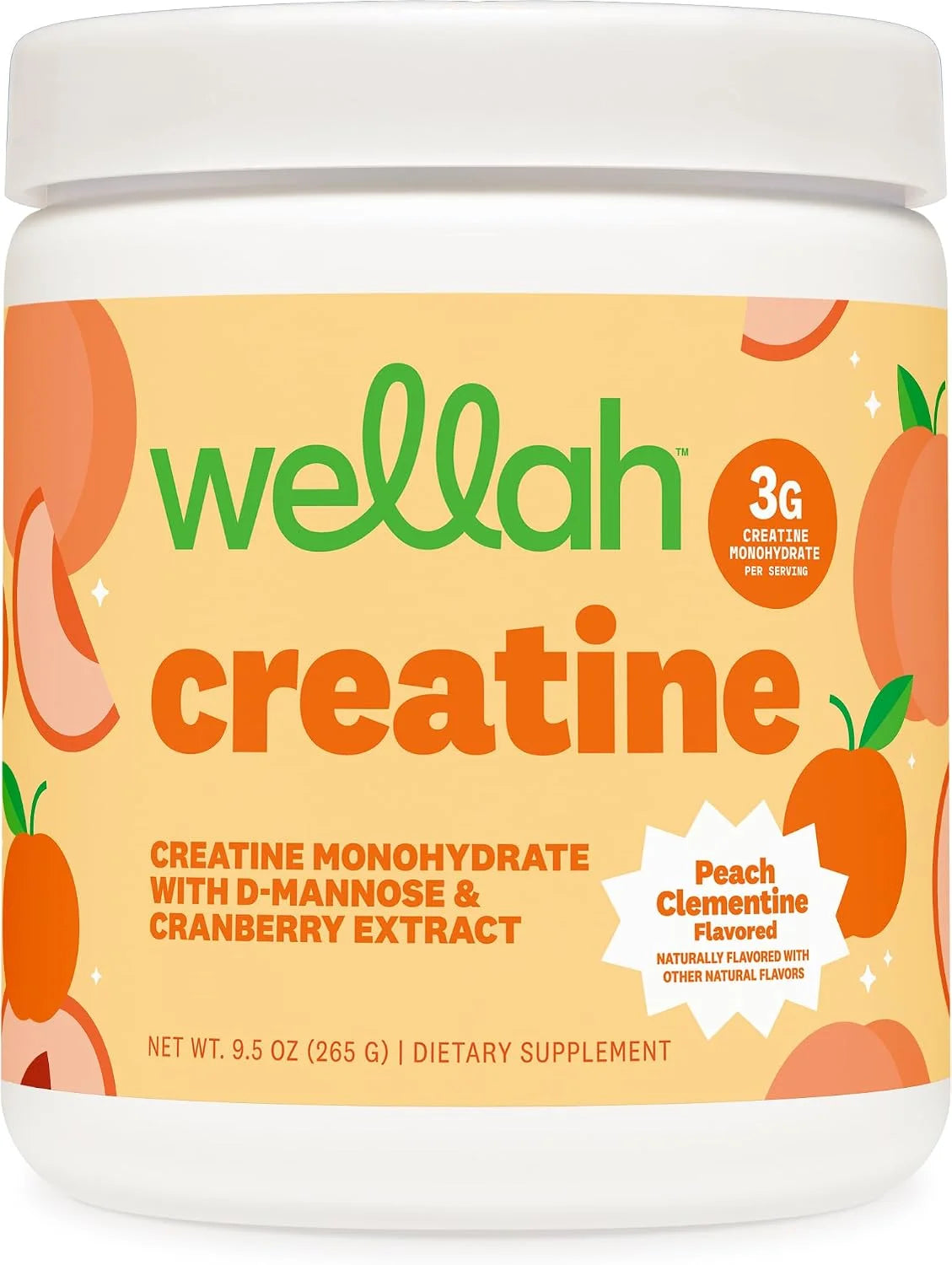 Wellah Creatine for Women (Clementine Peach) 50 Servings, 3g Per Serving
