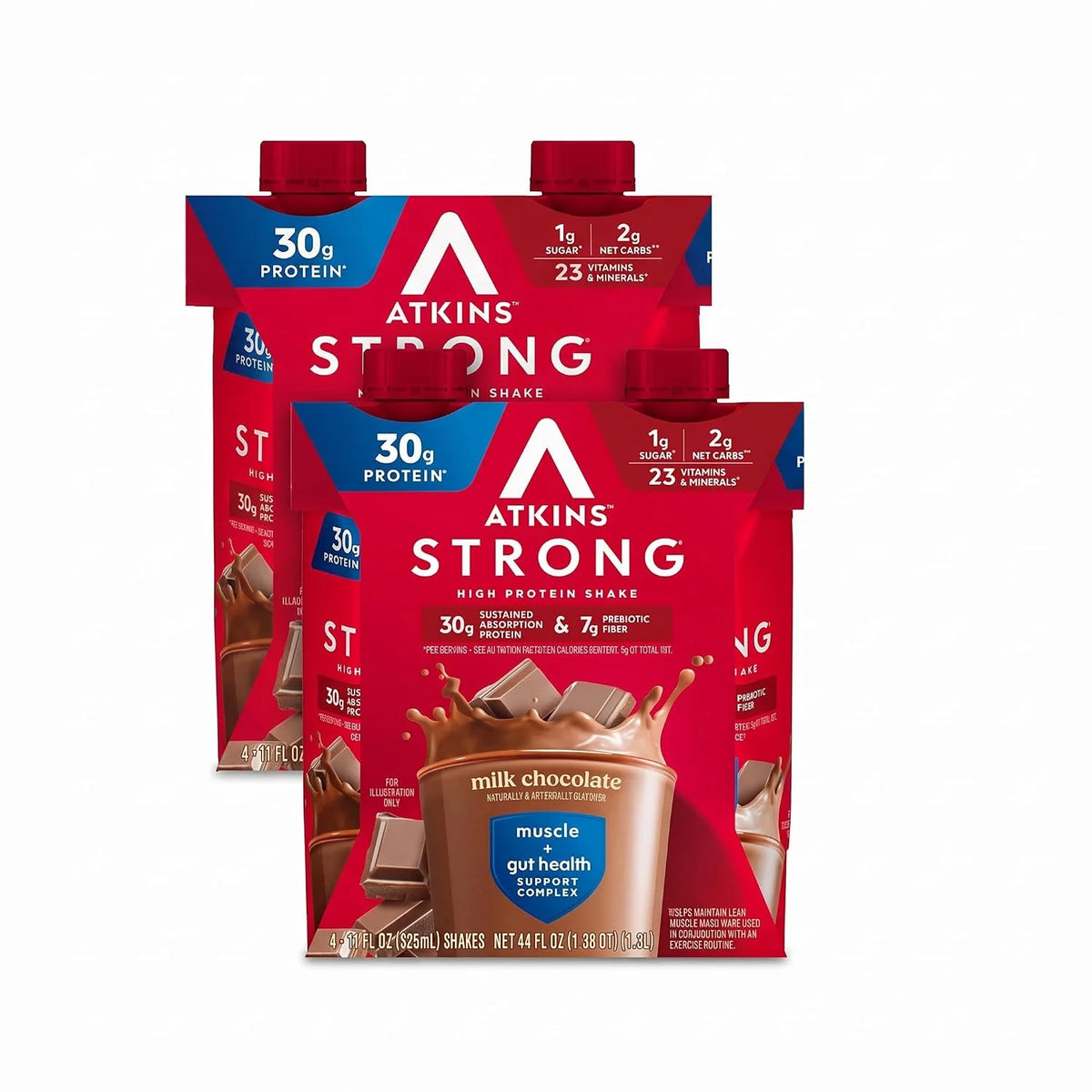 Atkins Strong High Protein Shake, Strawberry Flavored, 30g Protein, 7g Prebiotic Fiber, 1g Sugar Muscle and Gut Health Support, GLP-1 Support, Low Carb and Low Protein Shake, Gluten Free, 12 Count