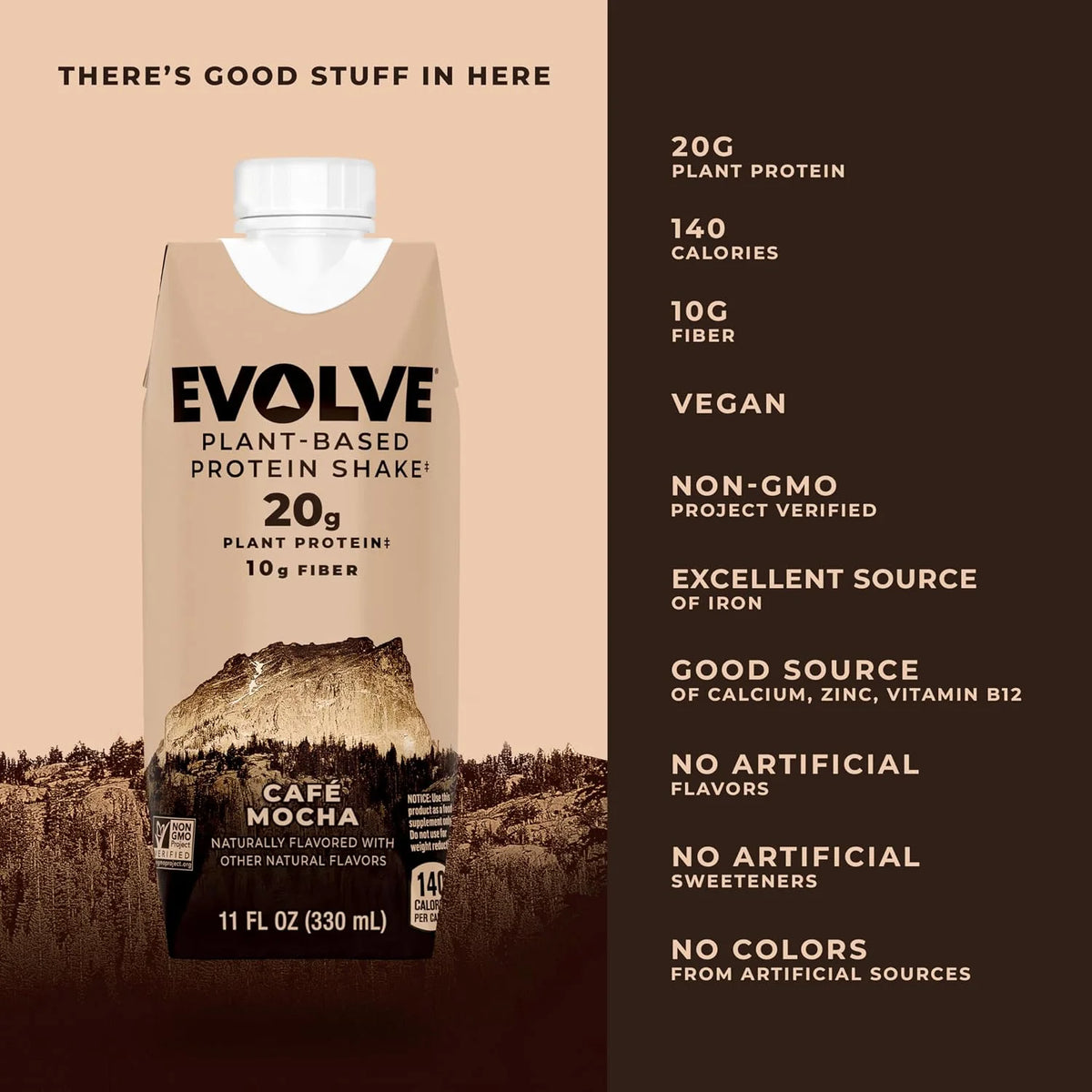 Evolve Plant Based Protein Shake, Café Mocha, 20g Vegan Protein, Dairy Free, No Artificial Sweeteners, Non-GMO, 10g Fiber, 11oz, (24 Pack) (Formula May Vary)