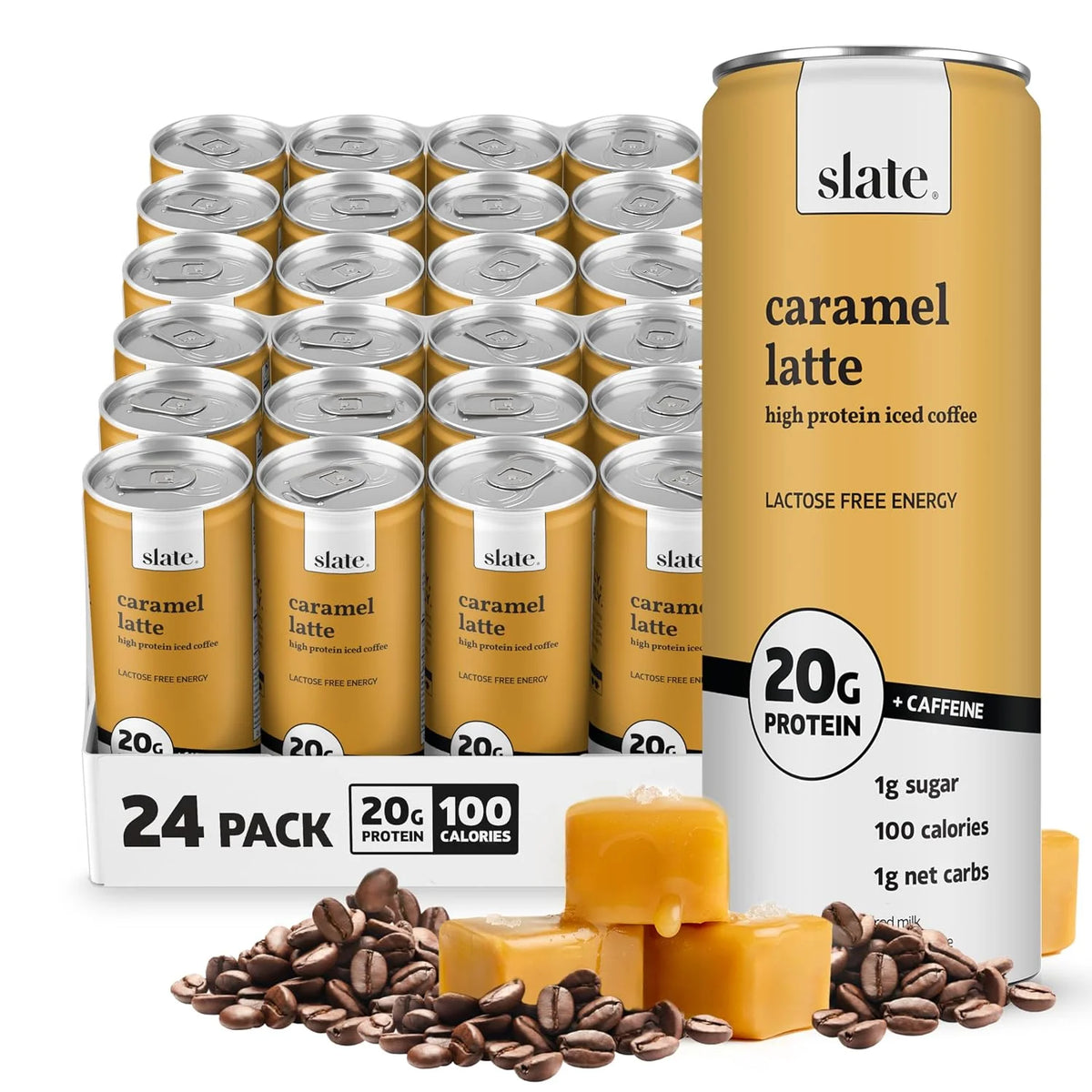 Slate Milk Caramel Latte 20g High Protein Iced Coffee (24 Cans)