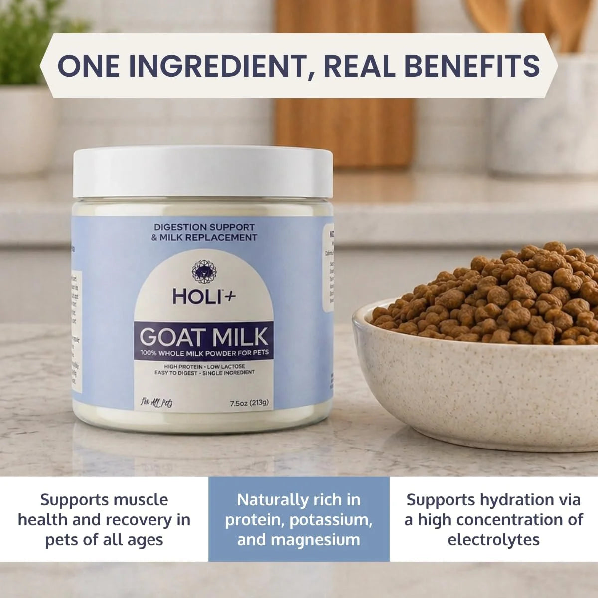 HOLI Goat Milk Powder - Dog Milk Replacer for Puppies, Adults, and Seniors. Whole Goat Milk Rich in MCTs for Activity Support and Muscle Recovery - Supports Digestion and Immune Health, 15 Ounce
