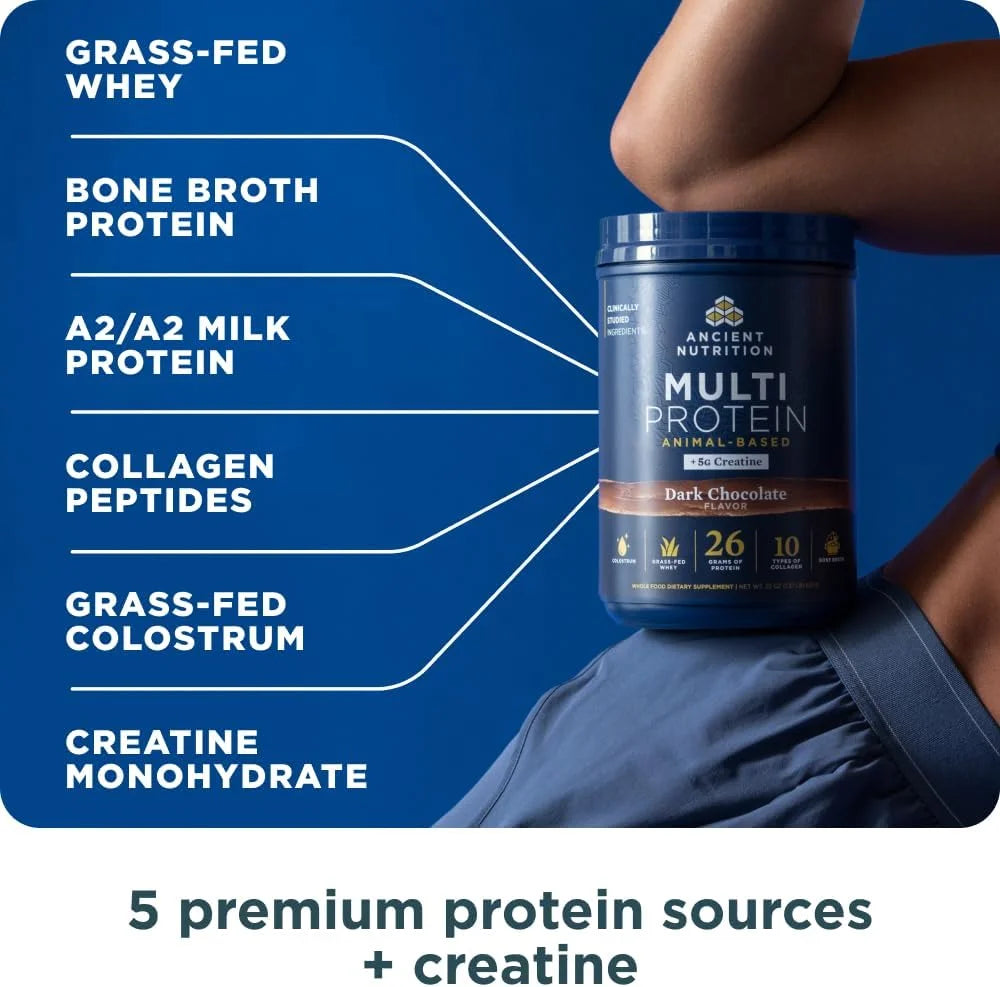 Ancient Nutrition Multi Protein + Creatine, Bone Broth, Whey, Dark Choc