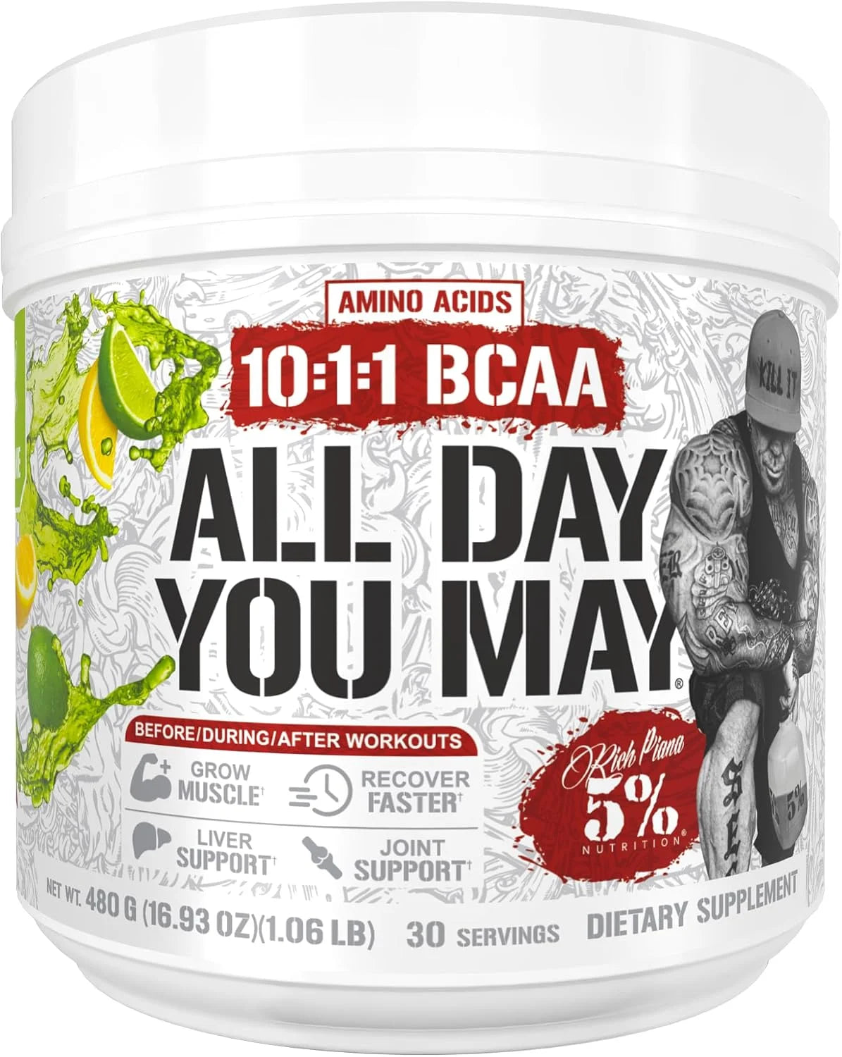 5% Nutrition AllDayYouMay BCAA Powder and EAAs (Peach Tea)