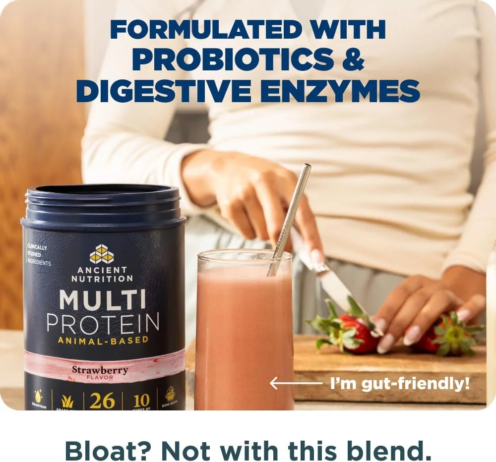 Ancient Nutrition Grass Fed Multi Protein, Bone Broth, Whey, Strawberry