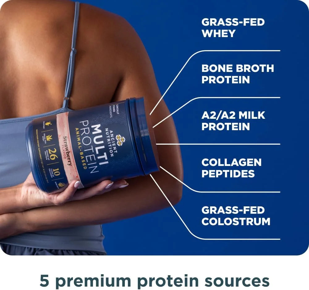 Ancient Nutrition Grass Fed Multi Protein, Bone Broth, Whey, Strawberry