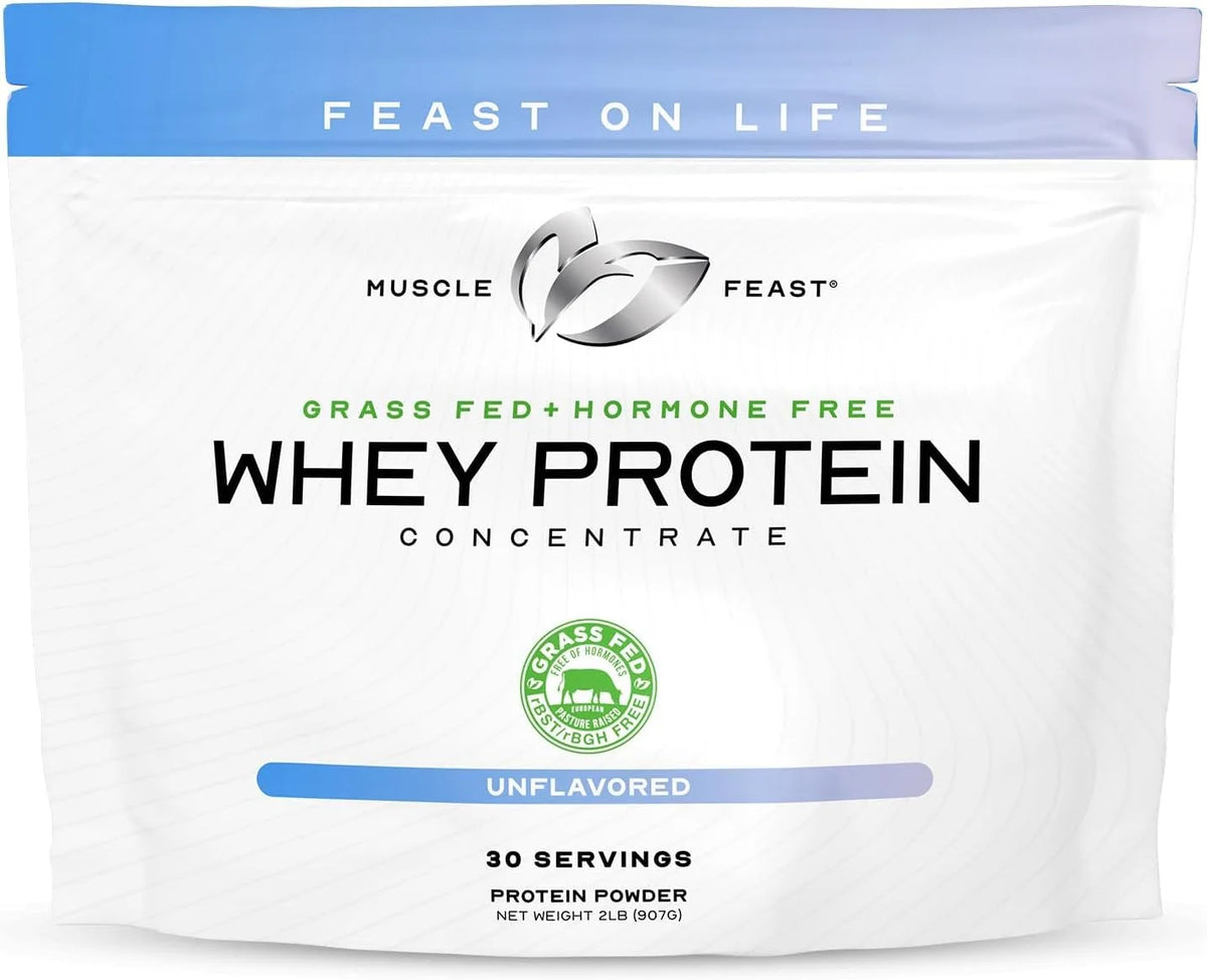 Muscle Feast Grass-Fed Whey Protein Concentrate Powder, Unflavored (2lb)