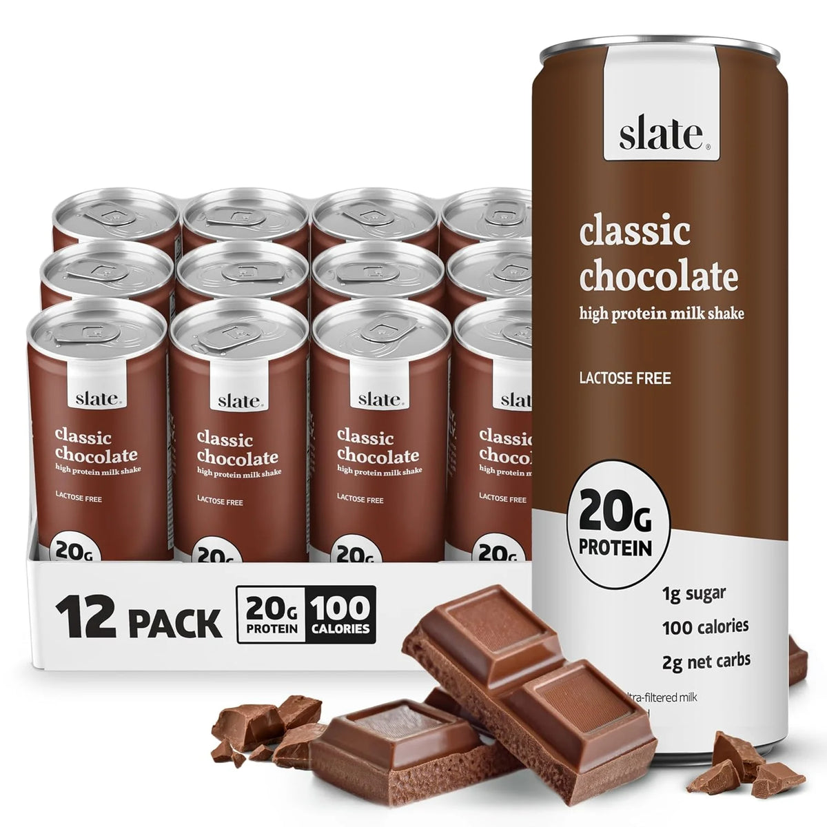 Slate Milk Classic Chocolate 20g High Protein Milk Shake (12 Cans)