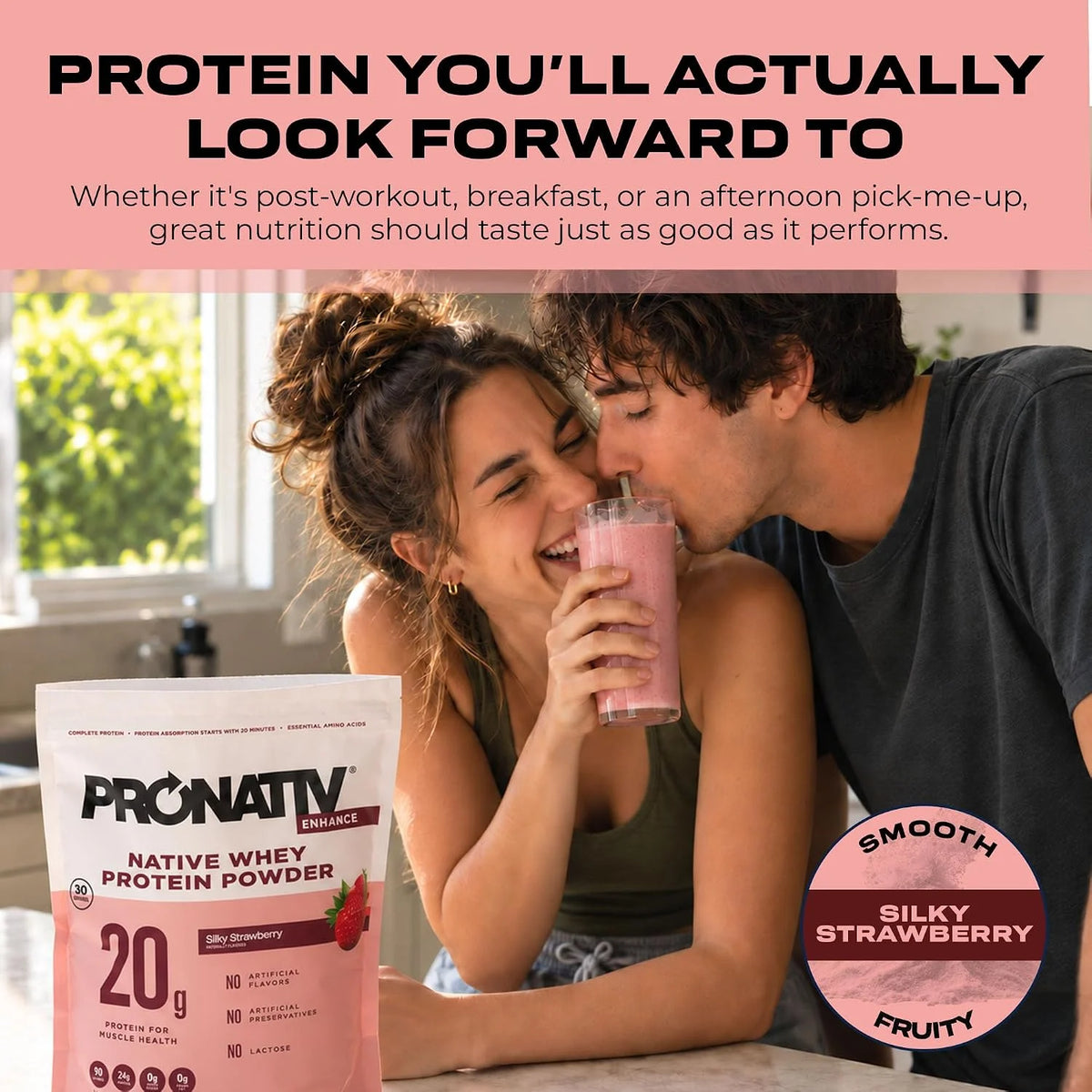 100% Whey Native Protein Powder, Silky Strawberry, 2 lb, Made from Farm Fresh Milk, No Artificial Flavors or Preservatives, for Muscle Health and Recovery, Lactose Free