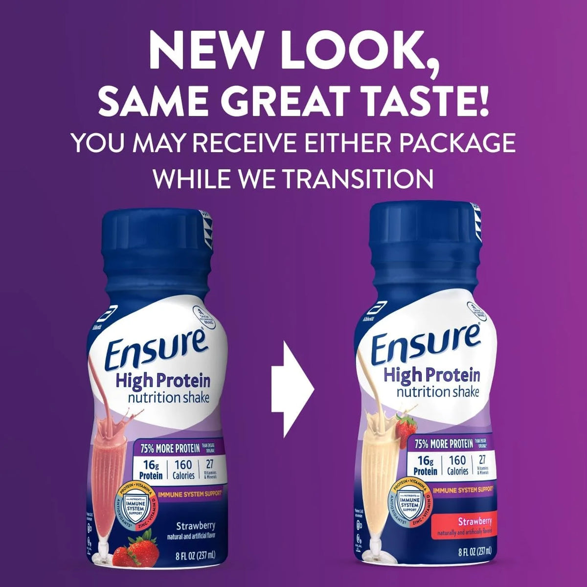 Ensure High Protein Strawberry Nutrition Shake, Ready to Drink, 16g Protein and 27 Vitamins and Minerals, 8 fl oz, 24 Pack