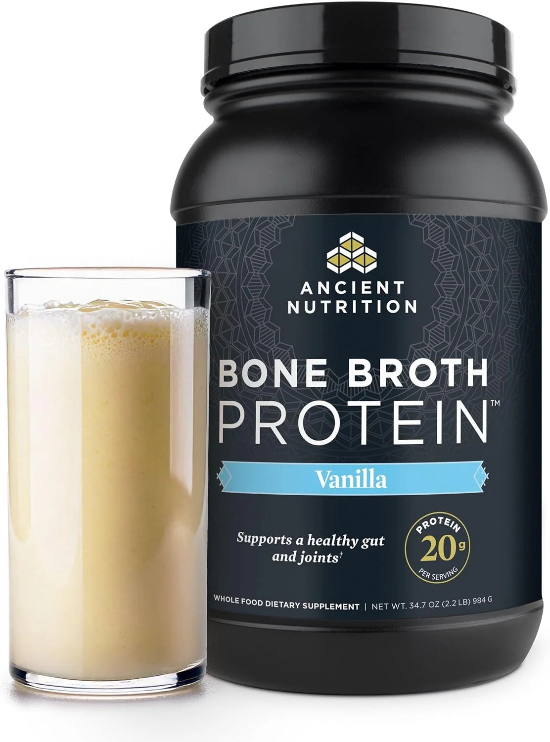 Ancient Nutrition Grass Fed Bone Broth Protein Powder, Chocolate