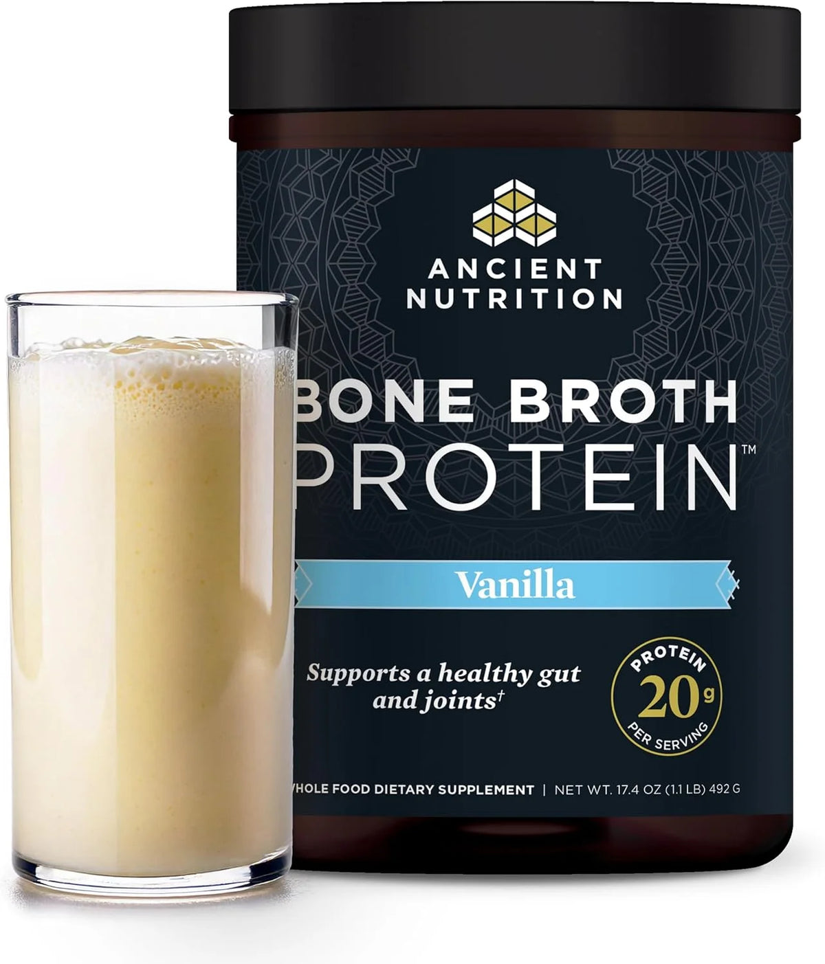 Ancient Nutrition Grass Fed Bone Broth Protein Powder, Chocolate