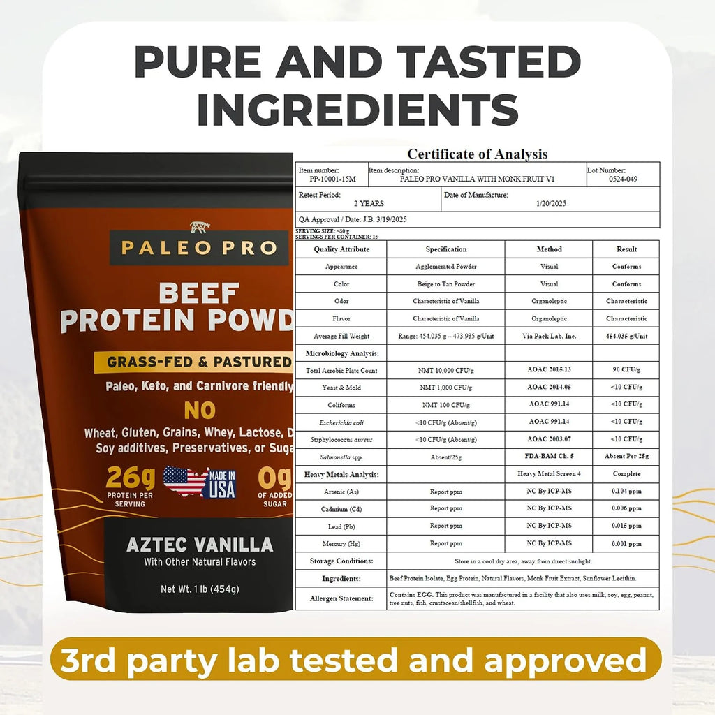 26G Grass Fed Beef Protein Powder Isolate, Dairy & Gluten Free (Plain)