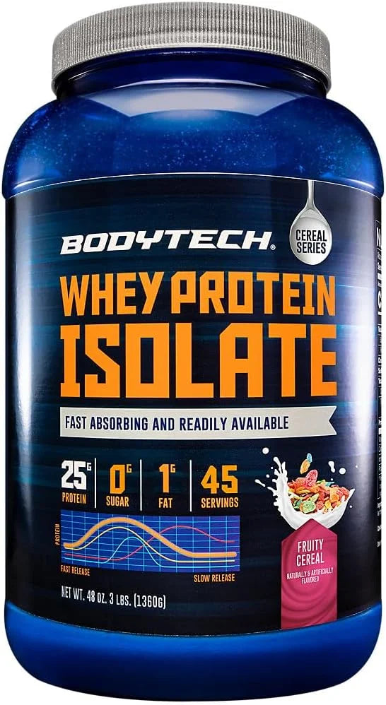 BodyTech Whey Protein Isolate Powder - 25g Protein per Serving with BCAAs - Fast-Absorbing for Muscle Growth & Recovery - Fruity Cereal (1.5 lb, 23 Servings)