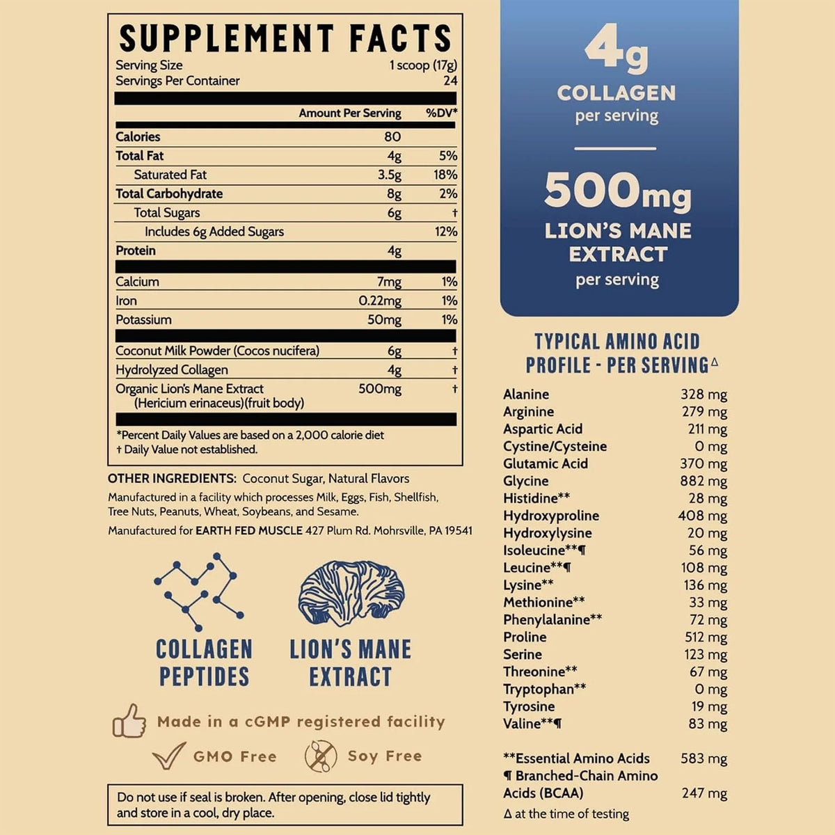 Earth Fed Muscle Vanilla Protein Coffee Creamer Powder, 24 Servings