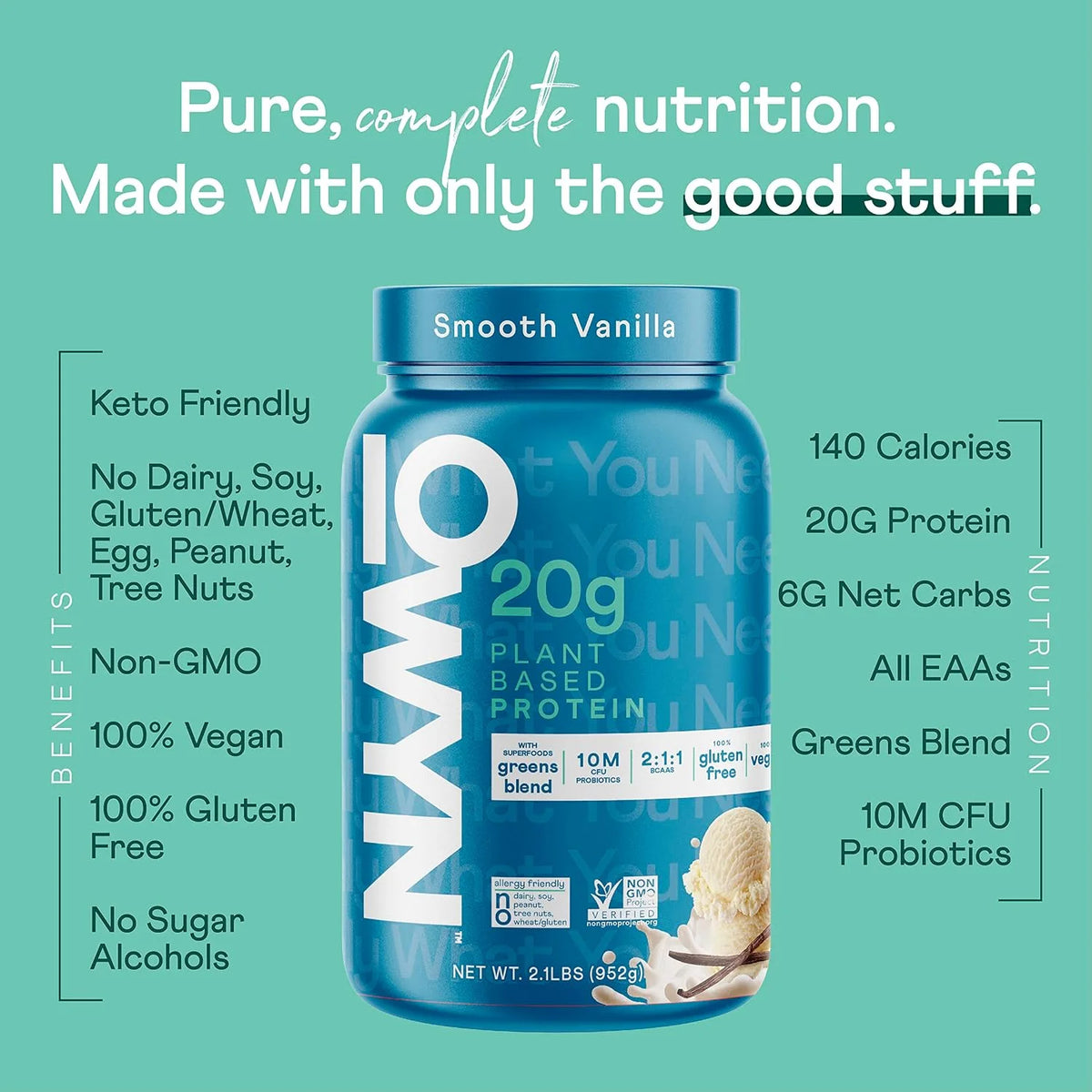 OWYN Only What You Need Smooth Vanilla Flavored 20g Protein Powder, 2.1 LB