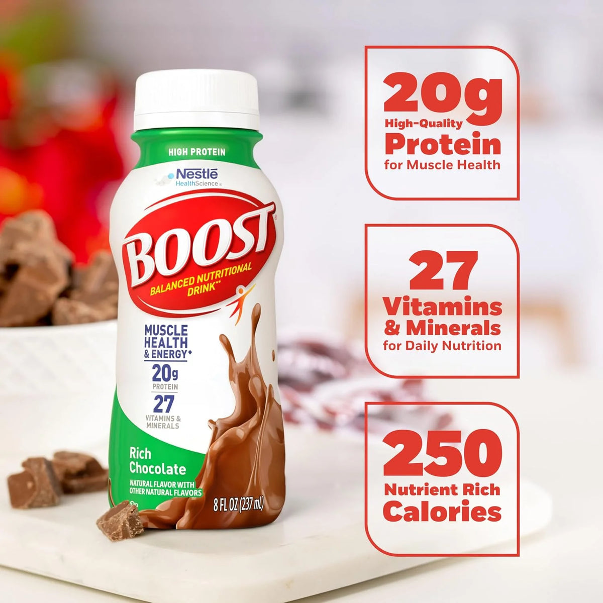 BOOST High Protein Balanced Nutritional Drink, Chocolate, 8 FL OZ, 12 pk