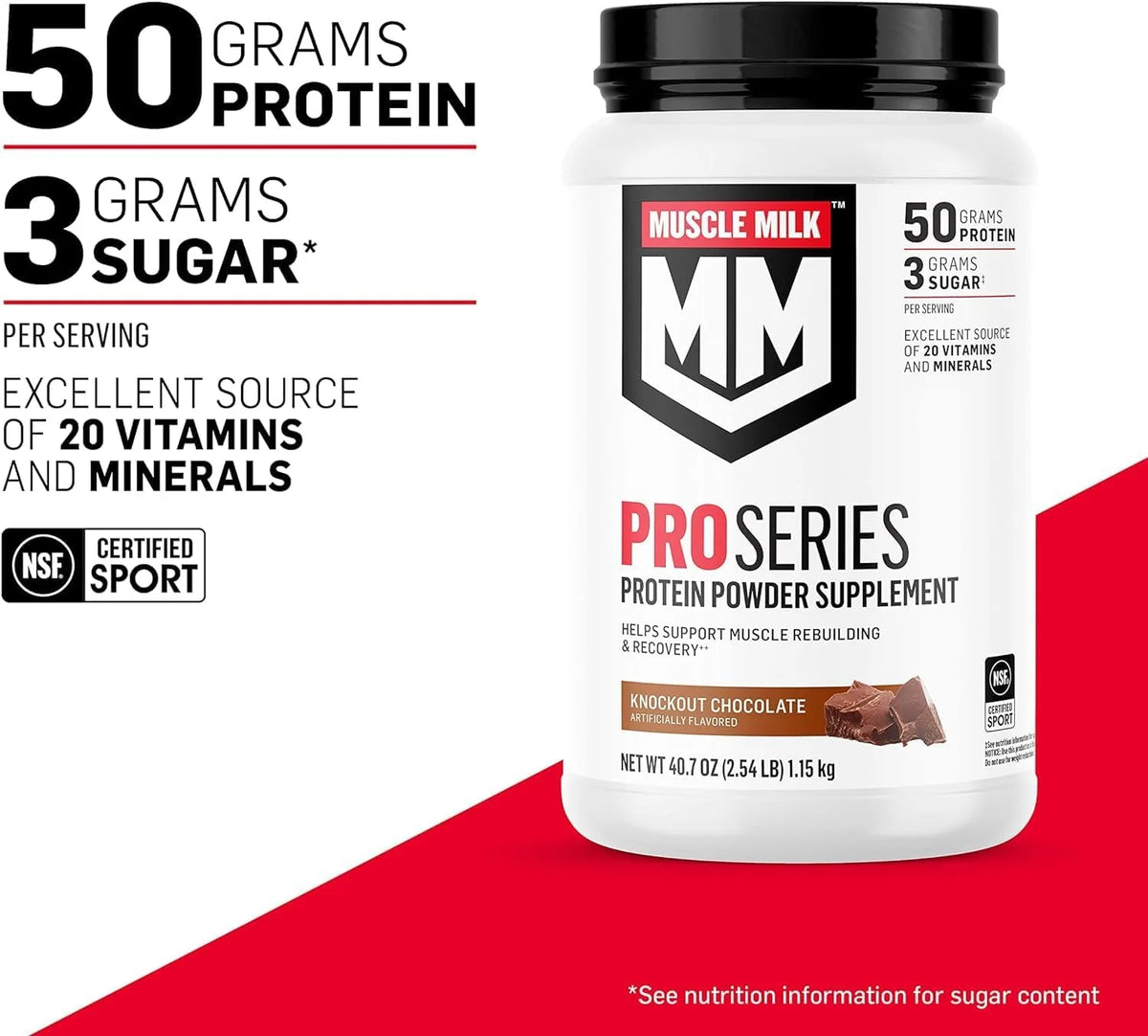 Bundle of Muscle Milk Pro Series Protein Powder Supplement,Knockout Chocolate,2 Pound,11 Servings,50g Protein,3g Sugar + Muscle Milk Blender Bottle, 24 Oz