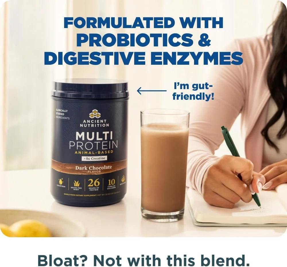 Ancient Nutrition Multi Protein + Creatine, Bone Broth, Whey, Dark Choc