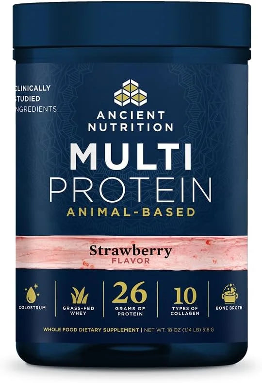 Ancient Nutrition Grass Fed Multi Protein, Bone Broth, Whey, Strawberry