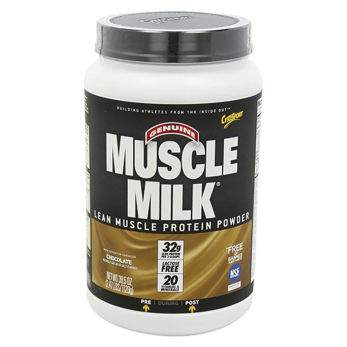 Muscle Milk Genuine Protein Powder, Chocolate, 2.47 Pound, 16 Servings, 32g Protein, 3g Sugar, Calcium, Vitamins A, C & D, NSF Certified for Sport, Energizing Snack, Packaging May Vary