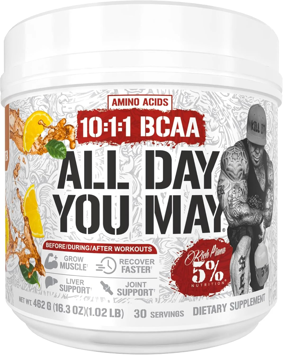 5% Nutrition AllDayYouMay BCAA Powder and EAAs (Peach Tea)