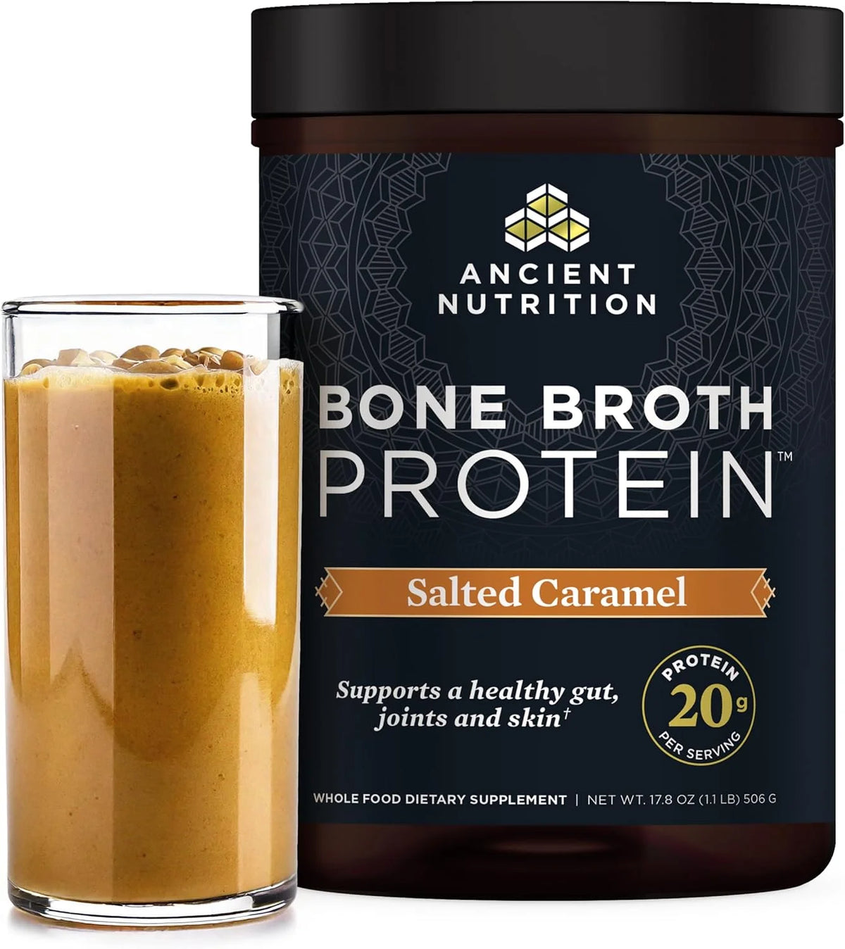 Ancient Nutrition Grass Fed Bone Broth Protein Powder, Chocolate